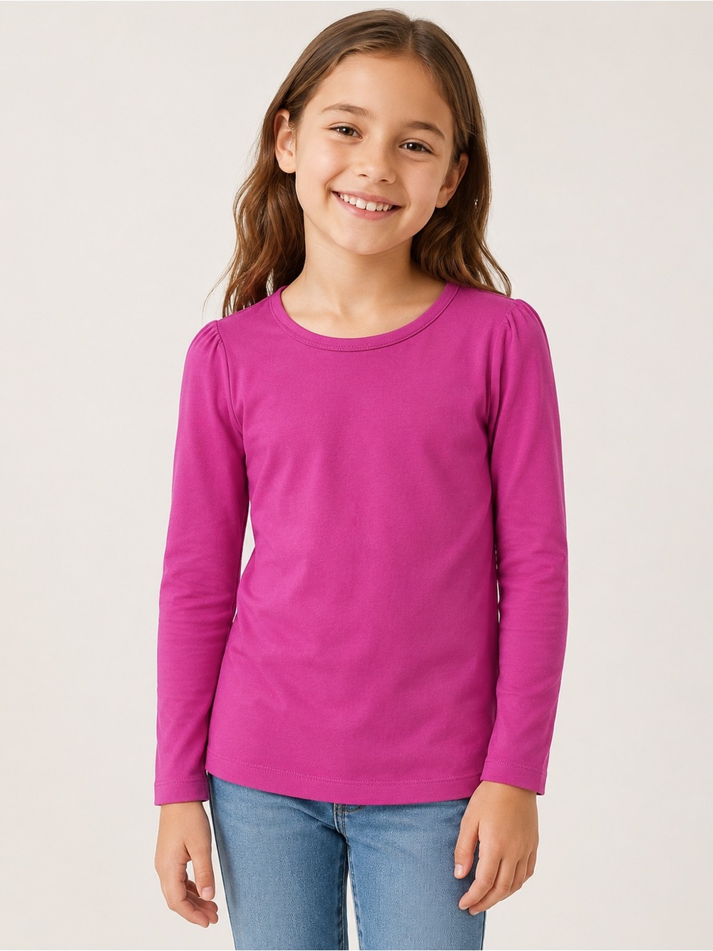 Faded Glory Girls Pink Long Sleeve Top Size M 7-8 100% Cotton